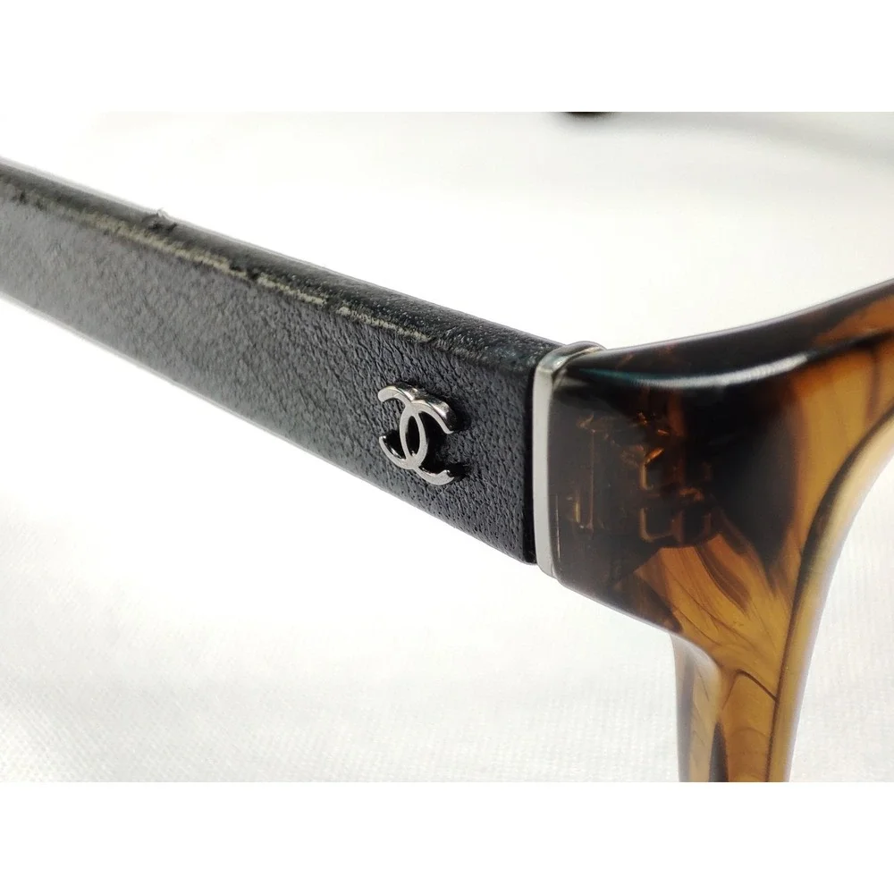Chanel 3310-Q c.1569 Tortoise Leather Temple Eyeglass Frames Only 52-16-140